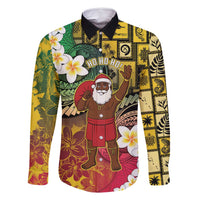 Vanuatu Christmas Family Matching Off Shoulder Short Dress and Hawaiian Shirt Ni-Van Santa Retro Style LT05 Dad's Shirt - Long Sleeve Colorful - Polynesian Pride
