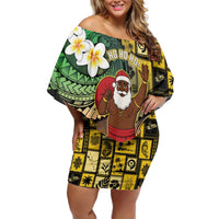 Vanuatu Christmas Family Matching Off Shoulder Short Dress and Hawaiian Shirt Ni-Van Santa Retro Style LT05 Mom's Dress Colorful - Polynesian Pride