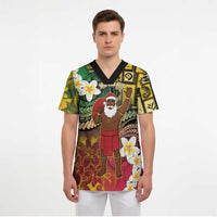 Vanuatu Christmas Scrub Top Ni-Van Santa Retro Style - Polynesian Pride