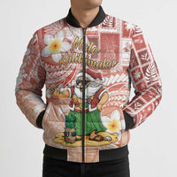 Hawaii Mele Kalikimaka Bomber Puffer Jacket Hula Santa Retro Style Red - Polynesian Pride