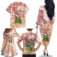 Hawaii Mele Kalikimaka Family Matching Off The Shoulder Long Sleeve Dress and Hawaiian Shirt Hula Santa Retro Style Red - Polynesian Pride