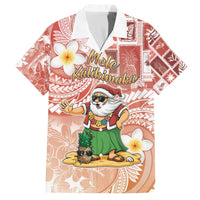 Hawaii Mele Kalikimaka Family Matching Off The Shoulder Long Sleeve Dress and Hawaiian Shirt Hula Santa Retro Style Red - Polynesian Pride