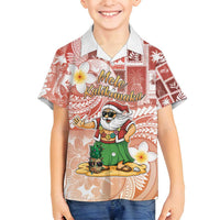 Hawaii Mele Kalikimaka Family Matching Off Shoulder Maxi Dress and Hawaiian Shirt Hula Santa Retro Style Red LT05 Son's Shirt Red - Polynesian Pride