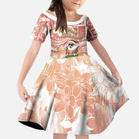 Hawaii Mele Kalikimaka Family Matching Short Sleeve Bodycon Dress and Hawaiian Shirt Hula Santa Retro Style Red LT05 Daughter's Dress Red - Polynesian Pride