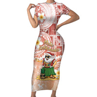 Hawaii Mele Kalikimaka Family Matching Short Sleeve Bodycon Dress and Hawaiian Shirt Hula Santa Retro Style Red LT05 Mom's Dress Red - Polynesian Pride