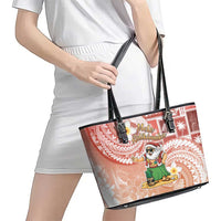Hawaii Mele Kalikimaka Leather Tote Bag Hula Santa Retro Style Red - Polynesian Pride