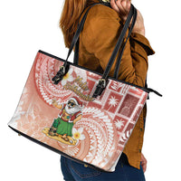 Hawaii Mele Kalikimaka Leather Tote Bag Hula Santa Retro Style Red - Polynesian Pride