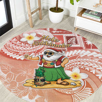Hawaii Mele Kalikimaka Round Carpet Hula Santa Retro Style Red - Polynesian Pride
