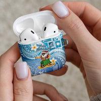 Hawaii Mele Kalikimaka AirPods Case Hula Santa Retro Style Blue - Polynesian Pride