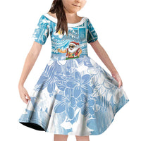 Hawaii Mele Kalikimaka Family Matching Off Shoulder Short Dress and Hawaiian Shirt Hula Santa Retro Style Blue - Polynesian Pride