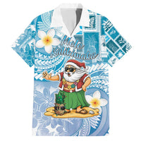 Hawaii Mele Kalikimaka Family Matching Tank Maxi Dress and Hawaiian Shirt Hula Santa Retro Style Blue - Polynesian Pride