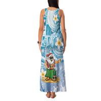 Hawaii Mele Kalikimaka Family Matching Tank Maxi Dress and Hawaiian Shirt Hula Santa Retro Style Blue - Polynesian Pride