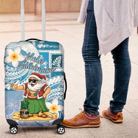 Hawaii Mele Kalikimaka Luggage Cover Hula Santa Retro Style Blue - Polynesian Pride