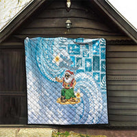 Hawaii Mele Kalikimaka Quilt Hula Santa Retro Style Blue - Polynesian Pride
