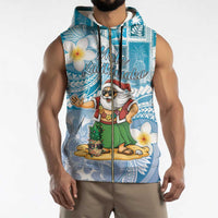 Hawaii Mele Kalikimaka Sleeveless Zip Hoodie Hula Santa Retro Style Blue - Polynesian Pride