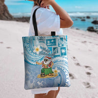 Hawaii Mele Kalikimaka Tote Bag Hula Santa Retro Style Blue - Polynesian Pride