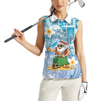Hawaii Mele Kalikimaka Women Sleeveless Polo Shirt Hula Santa Retro Style Blue - Polynesian Pride