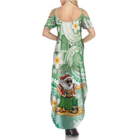 Hawaii Mele Kalikimaka Family Matching Summer Maxi Dress and Hawaiian Shirt Hula Santa Retro Style Green - Polynesian Pride
