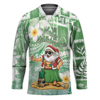 Hawaii Mele Kalikimaka Hockey Jersey Hula Santa Retro Style Green - Polynesian Pride