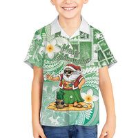 Hawaii Mele Kalikimaka Kid Hawaiian Shirt Hula Santa Retro Style Green - Polynesian Pride
