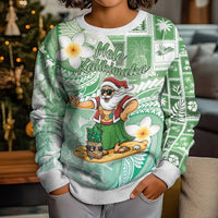 Hawaii Mele Kalikimaka Kid Ugly Christmas Sweater Hula Santa Retro Style Green - Polynesian Pride
