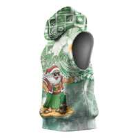 Hawaii Mele Kalikimaka Sleeveless Hoodie Hula Santa Retro Style Green - Polynesian Pride