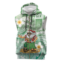 Hawaii Mele Kalikimaka Sleeveless Zip Hoodie Hula Santa Retro Style Green - Polynesian Pride