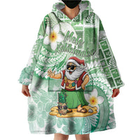 Hawaii Mele Kalikimaka Wearable Blanket Hoodie Hula Santa Retro Style Green - Polynesian Pride