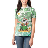 Hawaii Mele Kalikimaka Women Polo Shirt Hula Santa Retro Style Green - Polynesian Pride