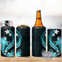 Aqua Polynesian Pattern With Tropical Flowers 4 in 1 Can Cooler Tumbler