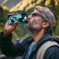 Aqua Polynesian Pattern With Tropical Flowers 4 in 1 Can Cooler Tumbler