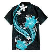 Aqua Polynesian Pattern With Tropical Flowers Family Matching Long Sleeve Bodycon Dress and Hawaiian Shirt LT05 - Polynesian Pride