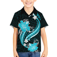 Aqua Polynesian Pattern With Tropical Flowers Family Matching Summer Maxi Dress and Hawaiian Shirt LT05 Son's Shirt Aqua - Polynesian Pride