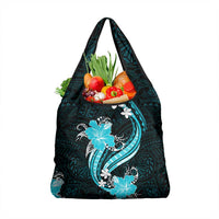 Aqua Polynesian Pattern With Tropical Flowers Grocery Bag