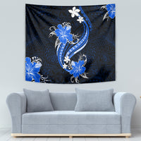 Blue Polynesian Pattern With Tropical Flowers Tapestry LT05 - Polynesian Pride