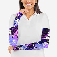 Galaxy Polynesian Pattern With Tropical Flowers Arm Sleeves - Polynesian Pride