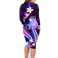 Galaxy Polynesian Pattern With Tropical Flowers Family Matching Long Sleeve Bodycon Dress and Hawaiian Shirt LT05 - Polynesian Pride