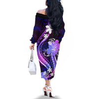 Galaxy Polynesian Pattern With Tropical Flowers Family Matching Off Shoulder Long Sleeve Dress and Hawaiian Shirt LT05 - Polynesian Pride