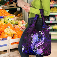 Galaxy Polynesian Pattern With Tropical Flowers Grocery Bag