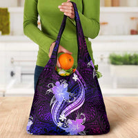 Galaxy Polynesian Pattern With Tropical Flowers Grocery Bag