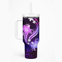 Galaxy Polynesian Pattern With Tropical Flowers Tumbler With Handle