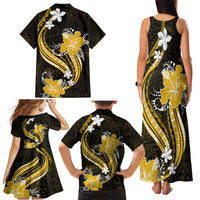 Gold Polynesian Pattern With Tropical Flowers Family Matching Tank Maxi Dress and Hawaiian Shirt LT05 - Polynesian Pride