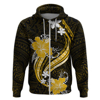 Gold Polynesian Pattern With Tropical Flowers Hoodie LT05 Zip Hoodie Gold - Polynesian Pride