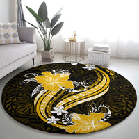 Gold Polynesian Pattern With Tropical Flowers Round Carpet LT05 - Polynesian Pride