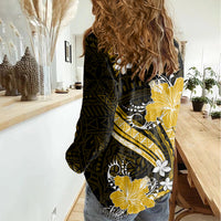 Gold Polynesian Pattern With Tropical Flowers Women Casual Shirt LT05 - Polynesian Pride