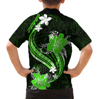 Green Polynesian Pattern With Tropical Flowers Family Matching Long Sleeve Bodycon Dress and Hawaiian Shirt LT05 - Polynesian Pride