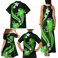 Green Polynesian Pattern With Tropical Flowers Family Matching Tank Maxi Dress and Hawaiian Shirt LT05 - Polynesian Pride