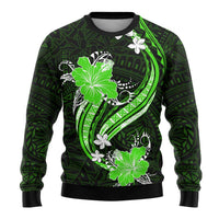 Green Polynesian Pattern With Tropical Flowers Ugly Christmas Sweater