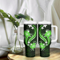 Green Polynesian Pattern With Tropical Flowers Tumbler With Handle