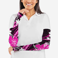 Pink Polynesian Pattern With Tropical Flowers Arm Sleeves - Polynesian Pride